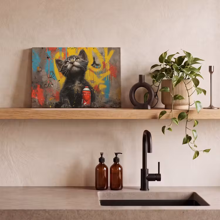 Canvas schilderij - Graffiti - Kitten - Street art - Kat — 4