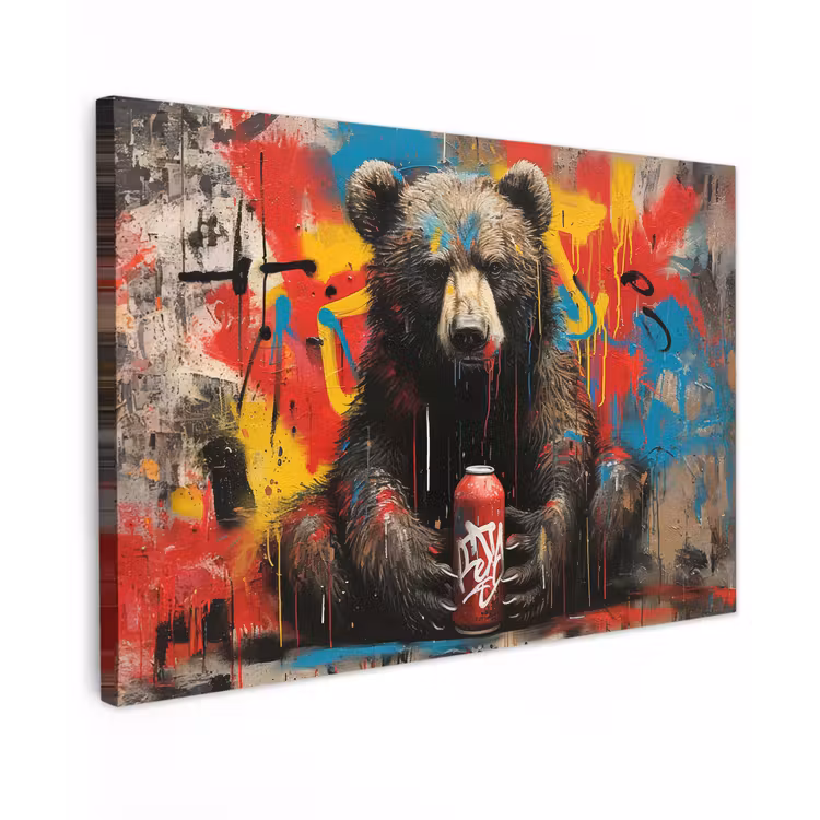 Canvas schilderij - Graffiti - Beer - Fles - Muur - Street art — 1