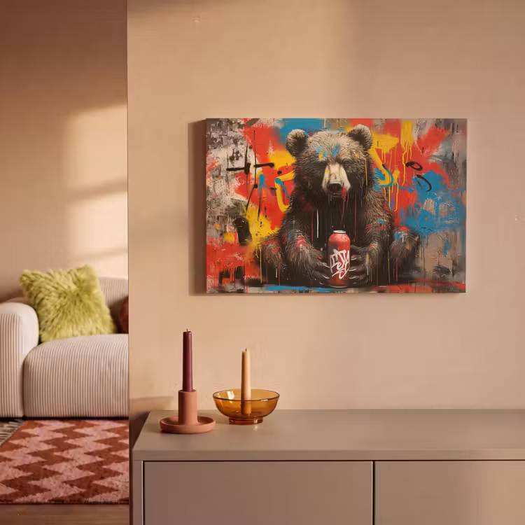 Canvas schilderij - Graffiti - Beer - Fles - Muur - Street art — 2