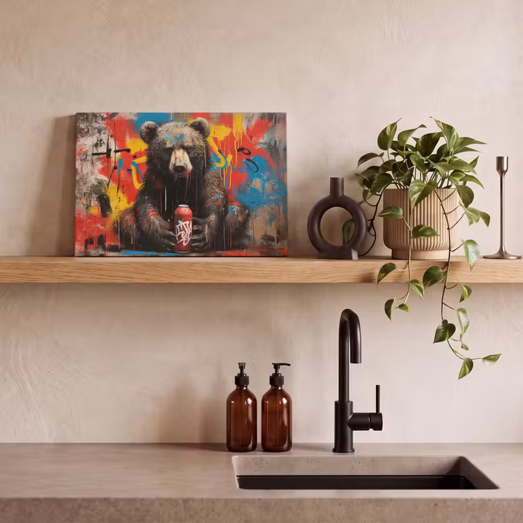 Canvas schilderij - Graffiti - Beer - Fles - Muur - Street art — 4