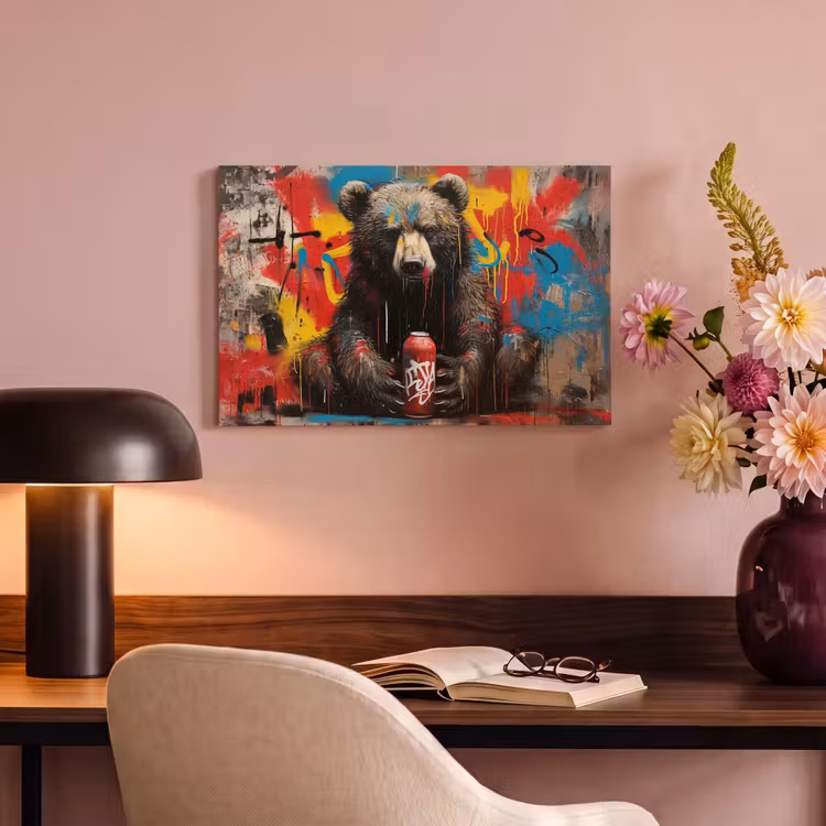 Canvas schilderij - Graffiti - Beer - Fles - Muur - Street art — 6