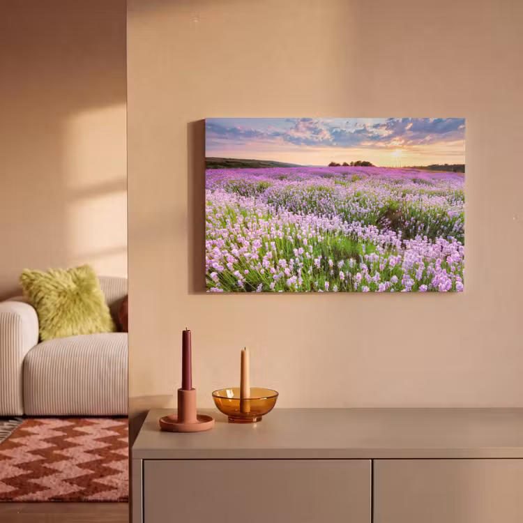 Canvas schilderij - Bloemen - Lavendel - Paars - Lucht - Zonsondergang - Weide - Natuur — 2