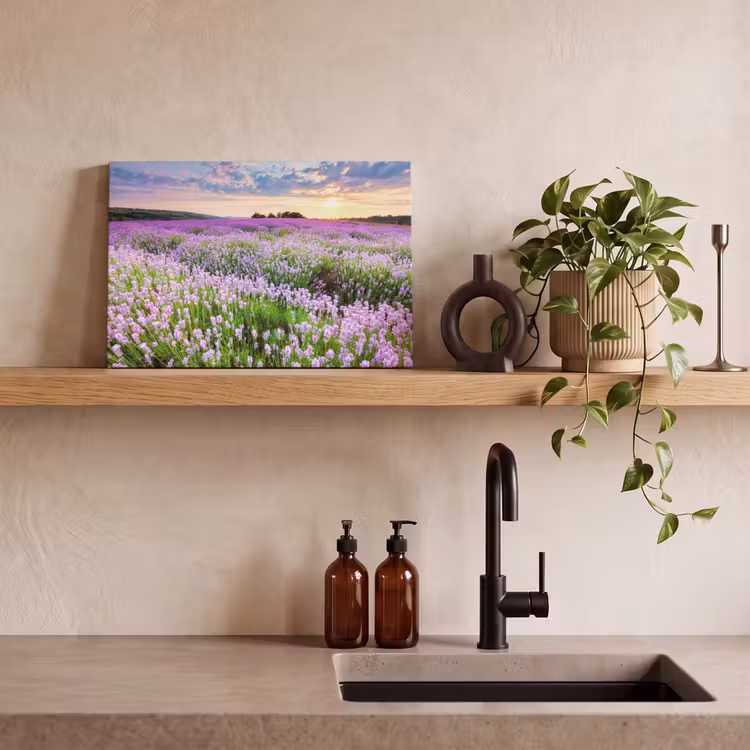 Canvas schilderij - Bloemen - Lavendel - Paars - Lucht - Zonsondergang - Weide - Natuur — 4