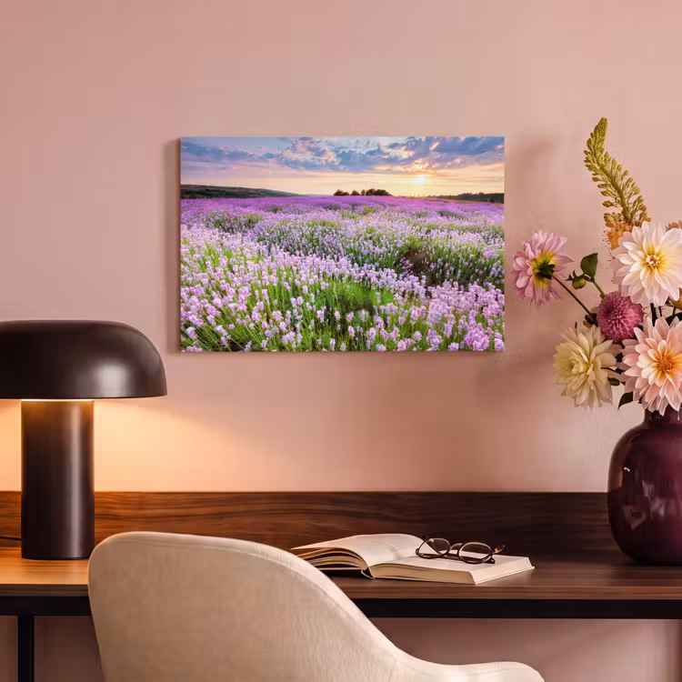 Canvas schilderij - Bloemen - Lavendel - Paars - Lucht - Zonsondergang - Weide - Natuur — 6