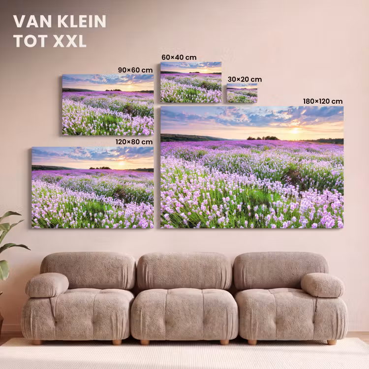 Canvas schilderij - Bloemen - Lavendel - Paars - Lucht - Zonsondergang - Weide - Natuur — 8