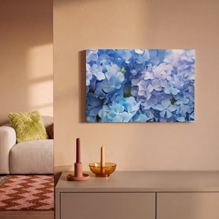 Canvas schilderij - Hortensia - Waterdruppel - Bloemen - Botanisch - Blauw — 2