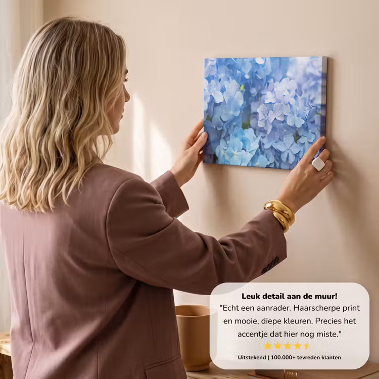 Canvas schilderij - Hortensia - Waterdruppel - Bloemen - Botanisch - Blauw — 3
