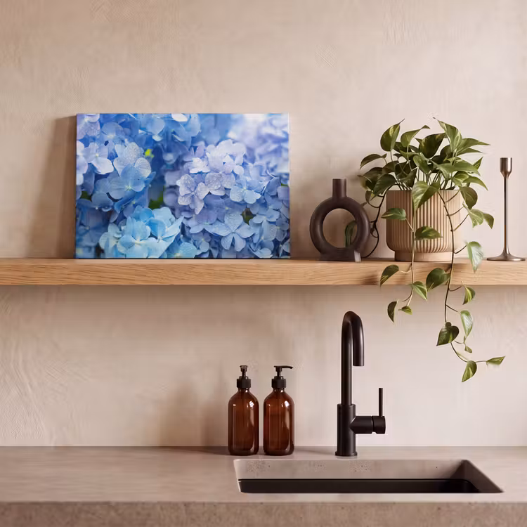Canvas schilderij - Hortensia - Waterdruppel - Bloemen - Botanisch - Blauw — 4