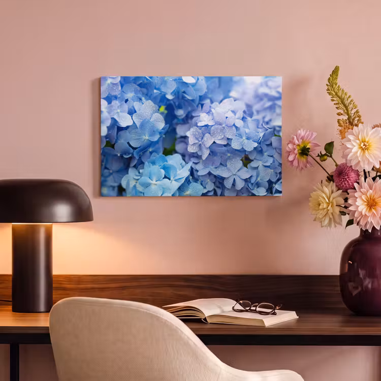 Canvas schilderij - Hortensia - Waterdruppel - Bloemen - Botanisch - Blauw — 6