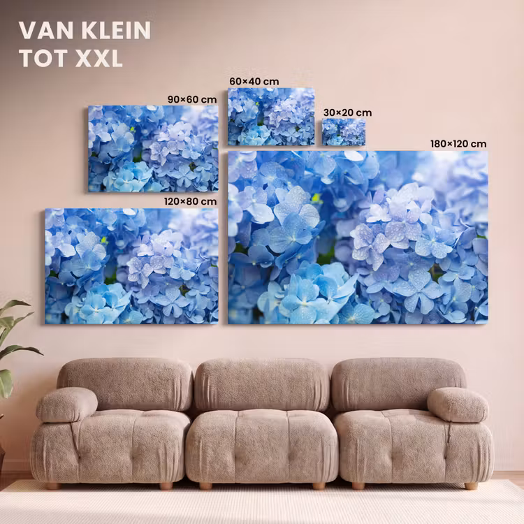 Canvas schilderij - Hortensia - Waterdruppel - Bloemen - Botanisch - Blauw — 8