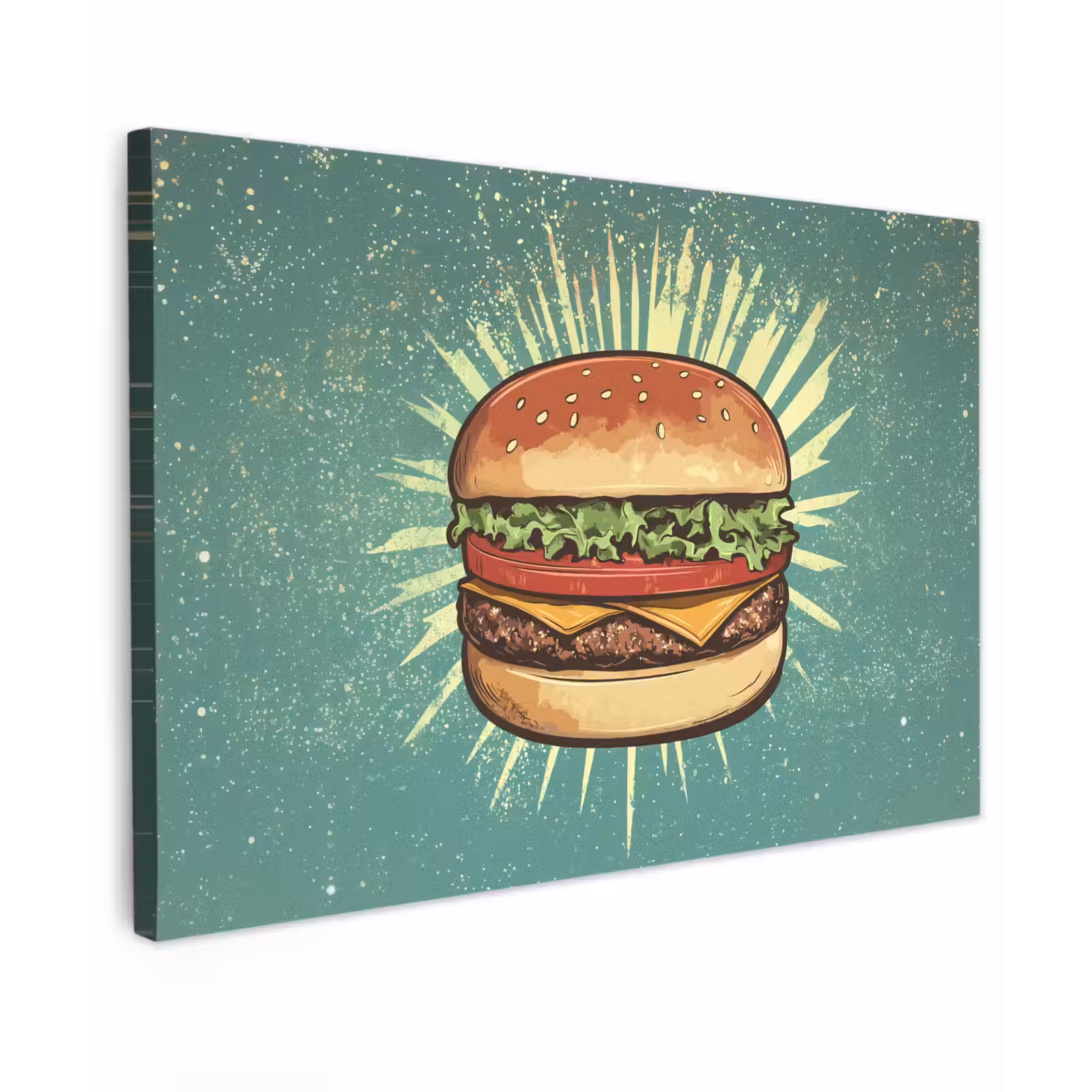Canvas schilderij - Hamburger - Illustratie - Sla - Kaas — 1