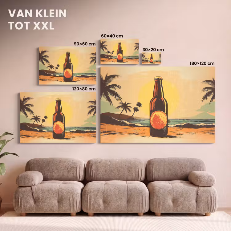 Canvas schilderij - Bierfles - Zonsondergang - Palmbomen - Zee — 8