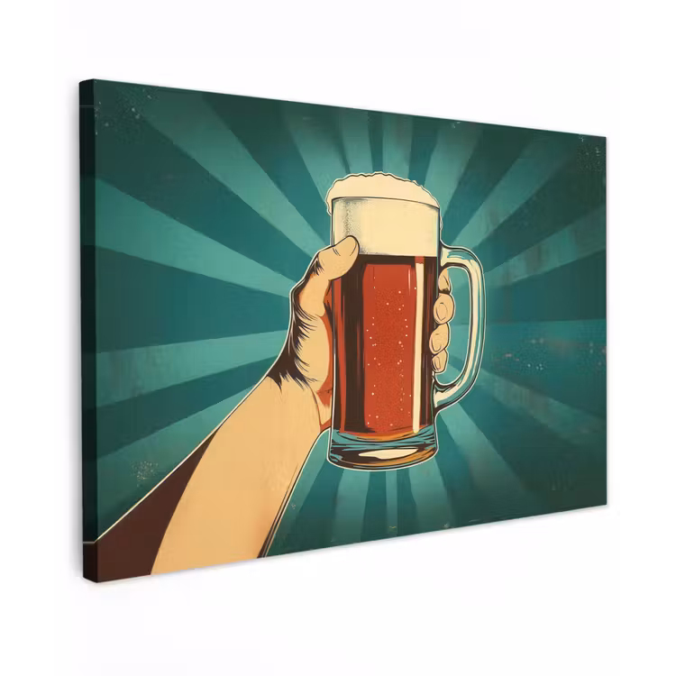 Canvas schilderij - Bierglas - Schuim - Retro - Groen — 1