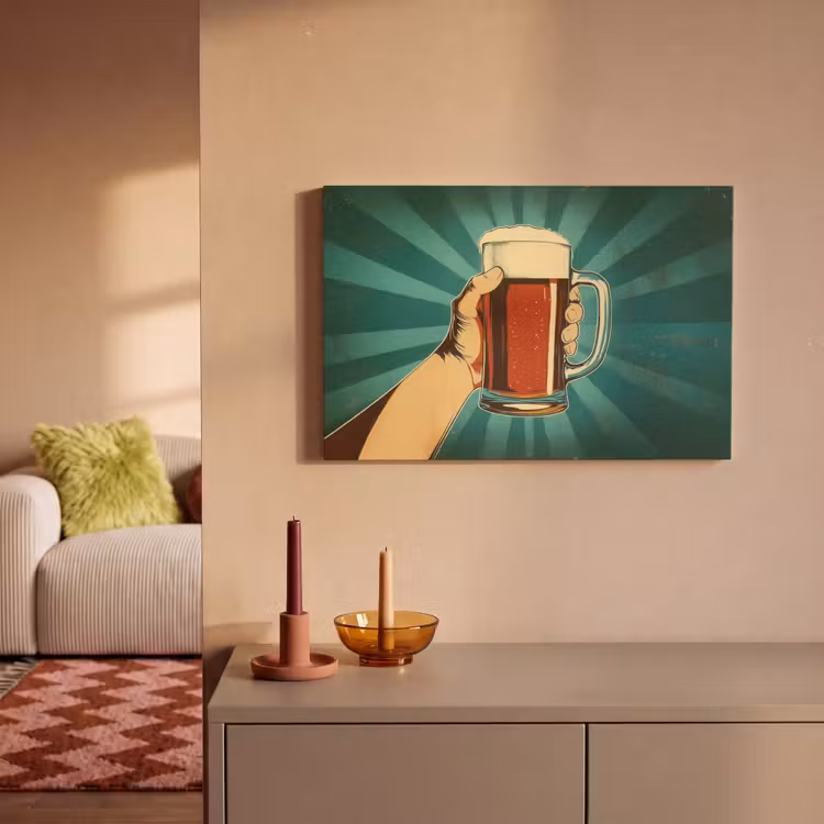 Canvas schilderij - Bierglas - Schuim - Retro - Groen — 2