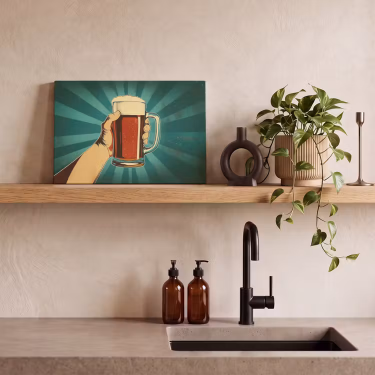 Canvas schilderij - Bierglas - Schuim - Retro - Groen — 4