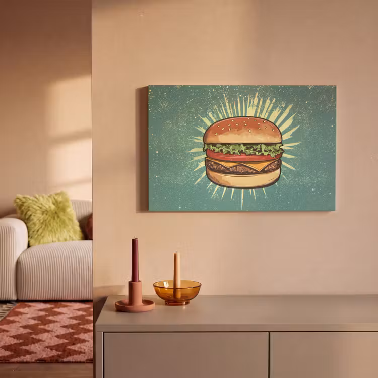 Canvas schilderij - Hamburger - Illustratie - Sla - Kaas — 2