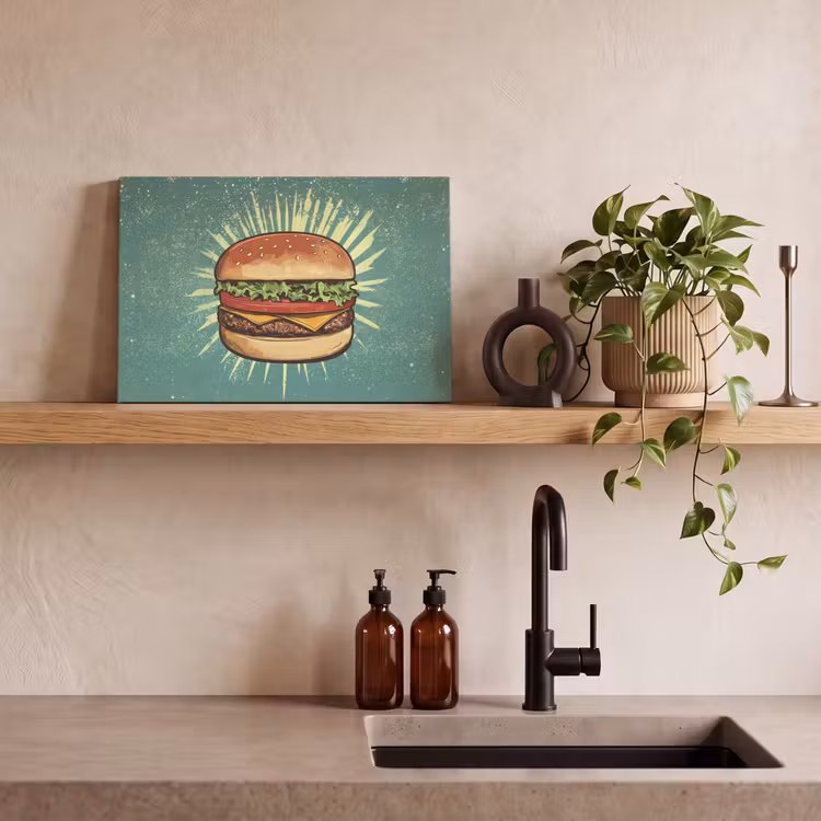 Canvas schilderij - Hamburger - Illustratie - Sla - Kaas — 4