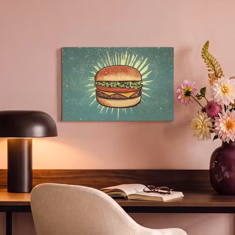 Canvas schilderij - Hamburger - Illustratie - Sla - Kaas — 6