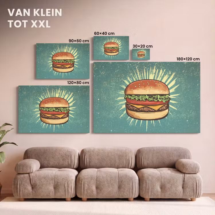 Canvas schilderij - Hamburger - Illustratie - Sla - Kaas — 8