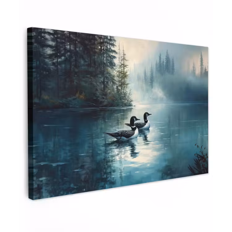 Canvas schilderij - Bos - Water - Eenden - Mistig — 1