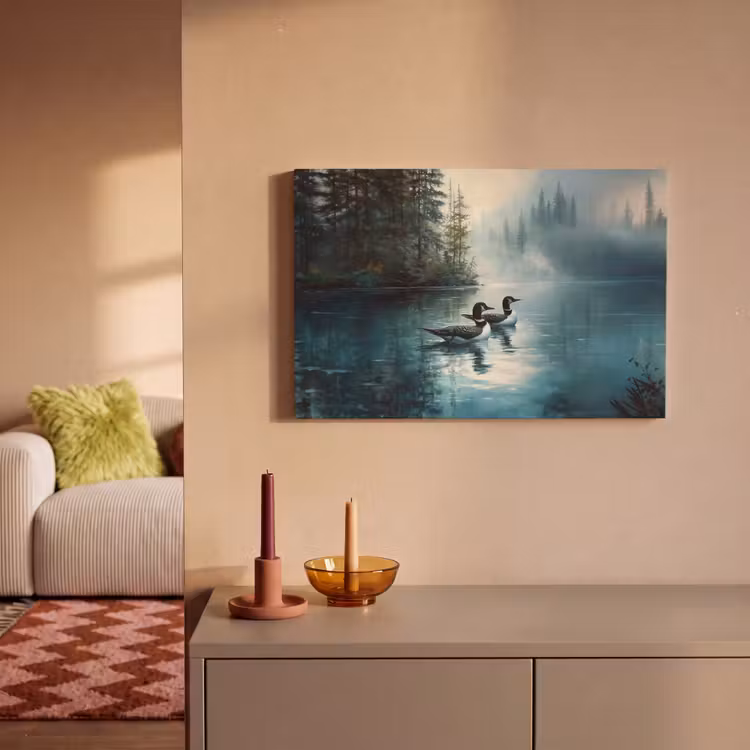 Canvas schilderij - Bos - Water - Eenden - Mistig — 2
