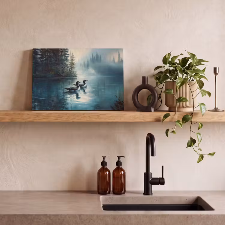 Canvas schilderij - Bos - Water - Eenden - Mistig — 4