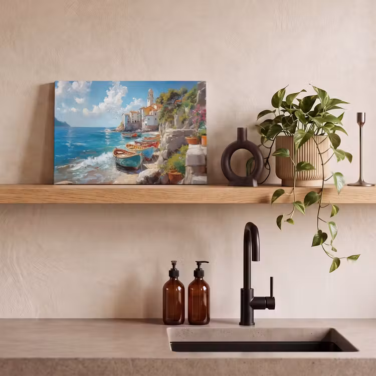 Canvas schilderij - Boten - Rotsen - Zee - Zon — 4