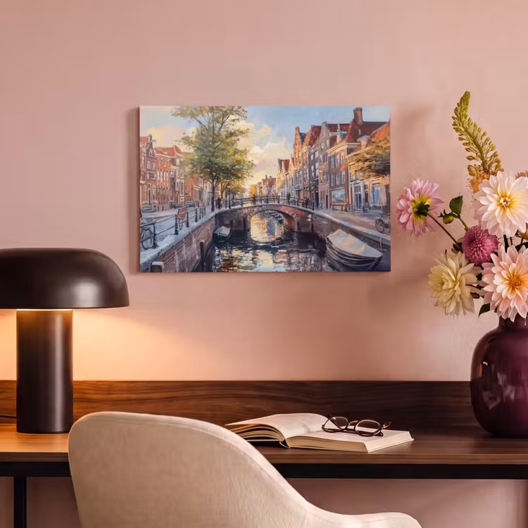Canvas schilderij - Brug - Stad - Huizen - Boot — 6