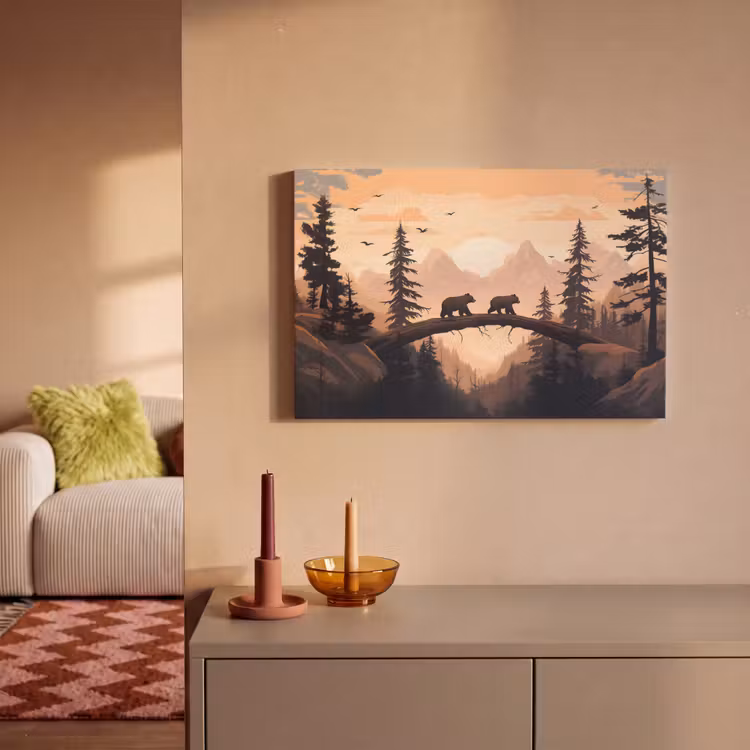 Canvas schilderij - Beren - Bomen - Landschap - Zonsondergang — 2