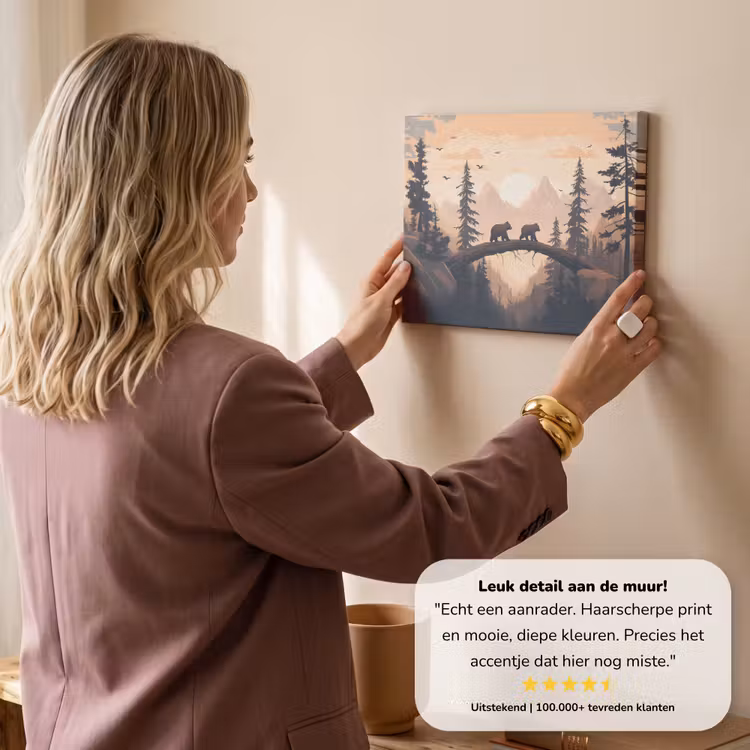 Canvas schilderij - Beren - Bomen - Landschap - Zonsondergang — 3