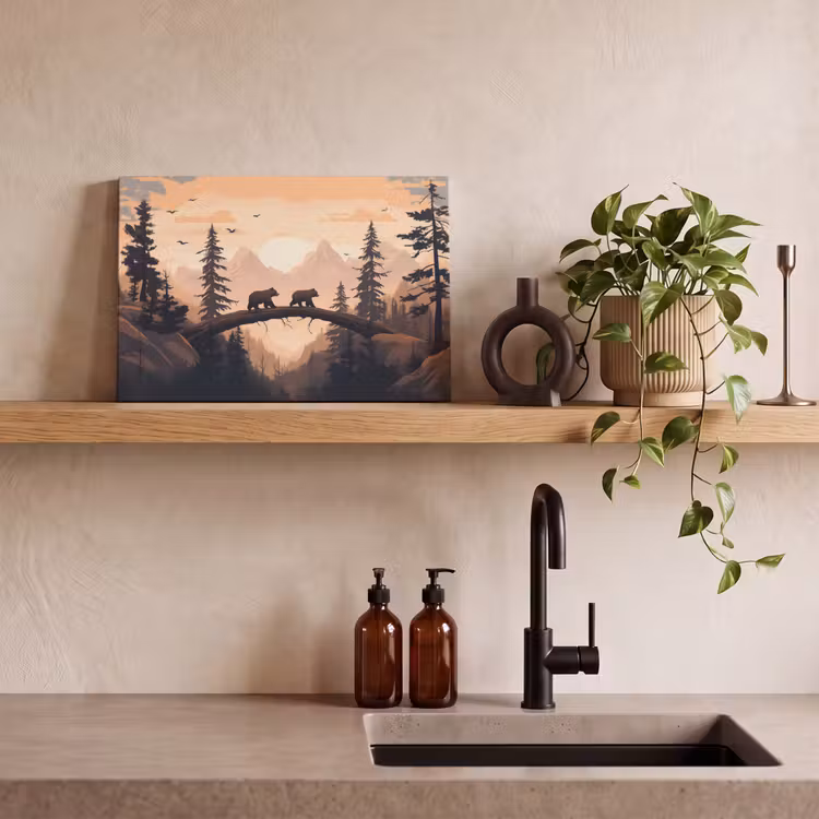 Canvas schilderij - Beren - Bomen - Landschap - Zonsondergang — 4