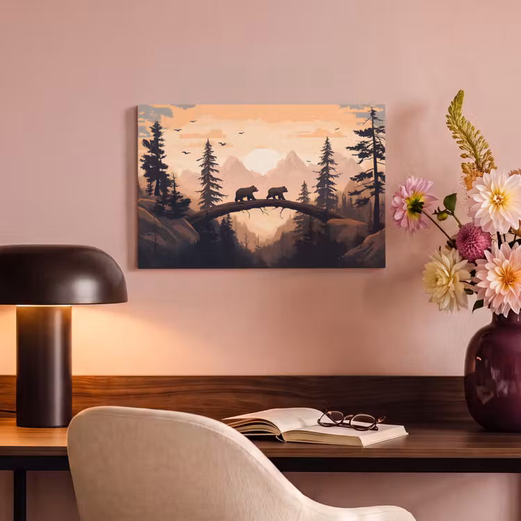 Canvas schilderij - Beren - Bomen - Landschap - Zonsondergang — 6