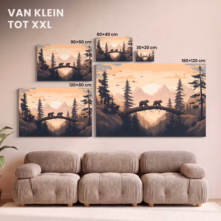 Canvas schilderij - Beren - Bomen - Landschap - Zonsondergang — 8