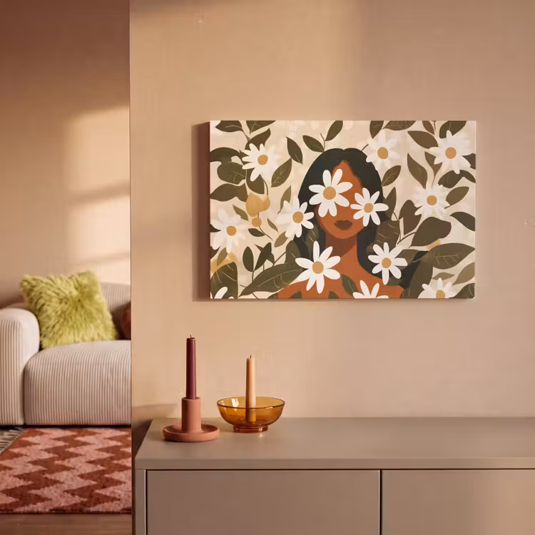 Canvas schilderij - Illustratie - Vrouw - Madeliefjes - Wit — 2