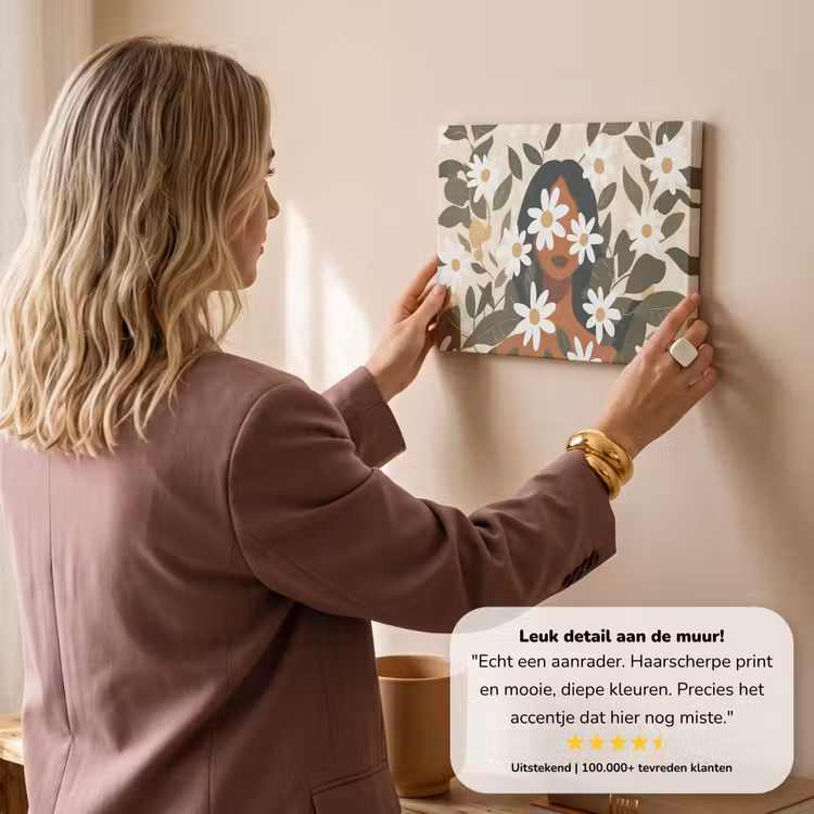 Canvas schilderij - Illustratie - Vrouw - Madeliefjes - Wit — 3