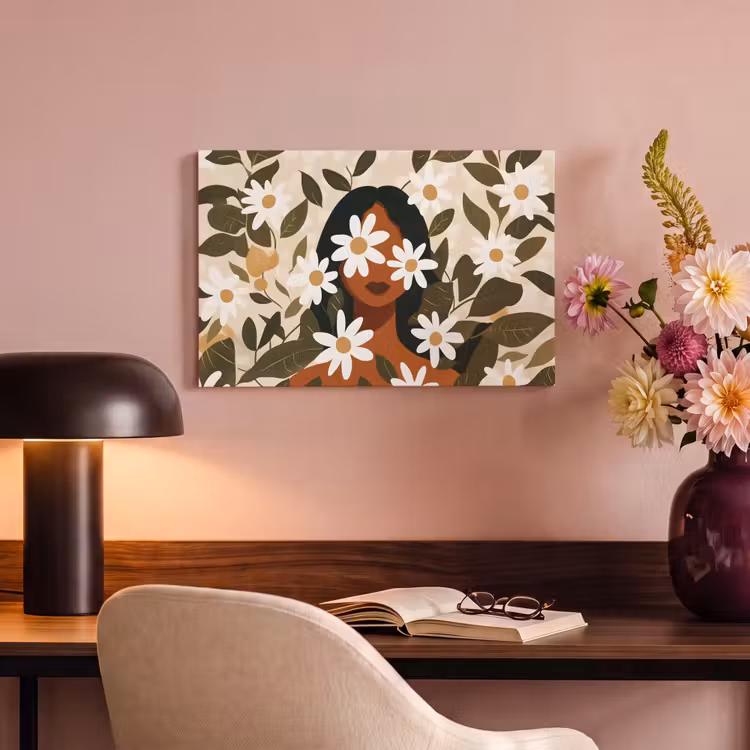 Canvas schilderij - Illustratie - Vrouw - Madeliefjes - Wit — 6