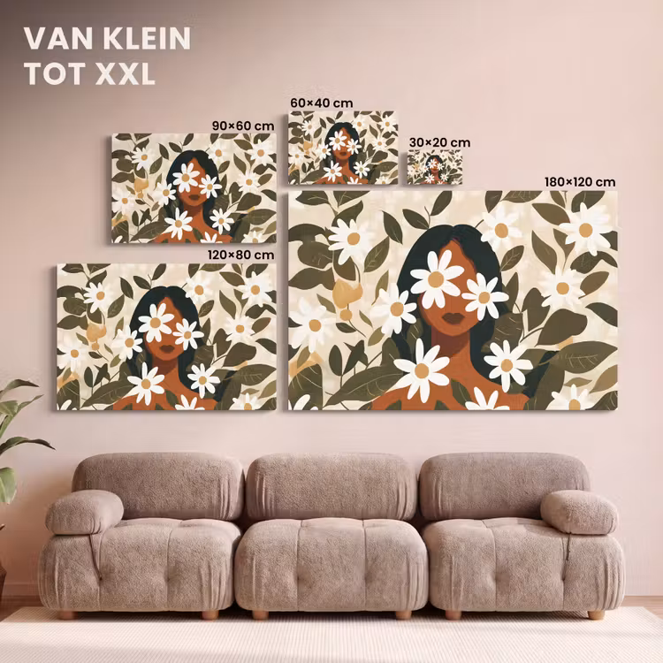 Canvas schilderij - Illustratie - Vrouw - Madeliefjes - Wit — 8