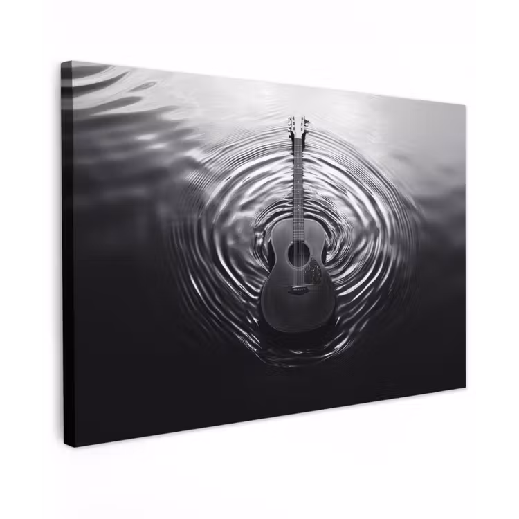 Canvas schilderij - Gitaar - Hout - Water — 1