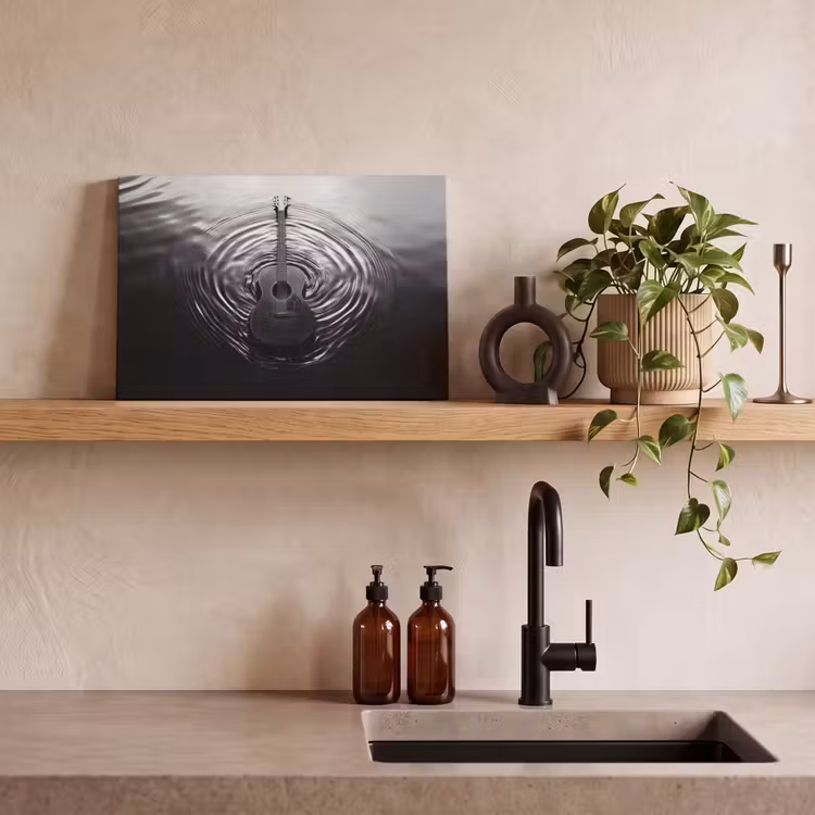 Canvas schilderij - Gitaar - Hout - Water — 4
