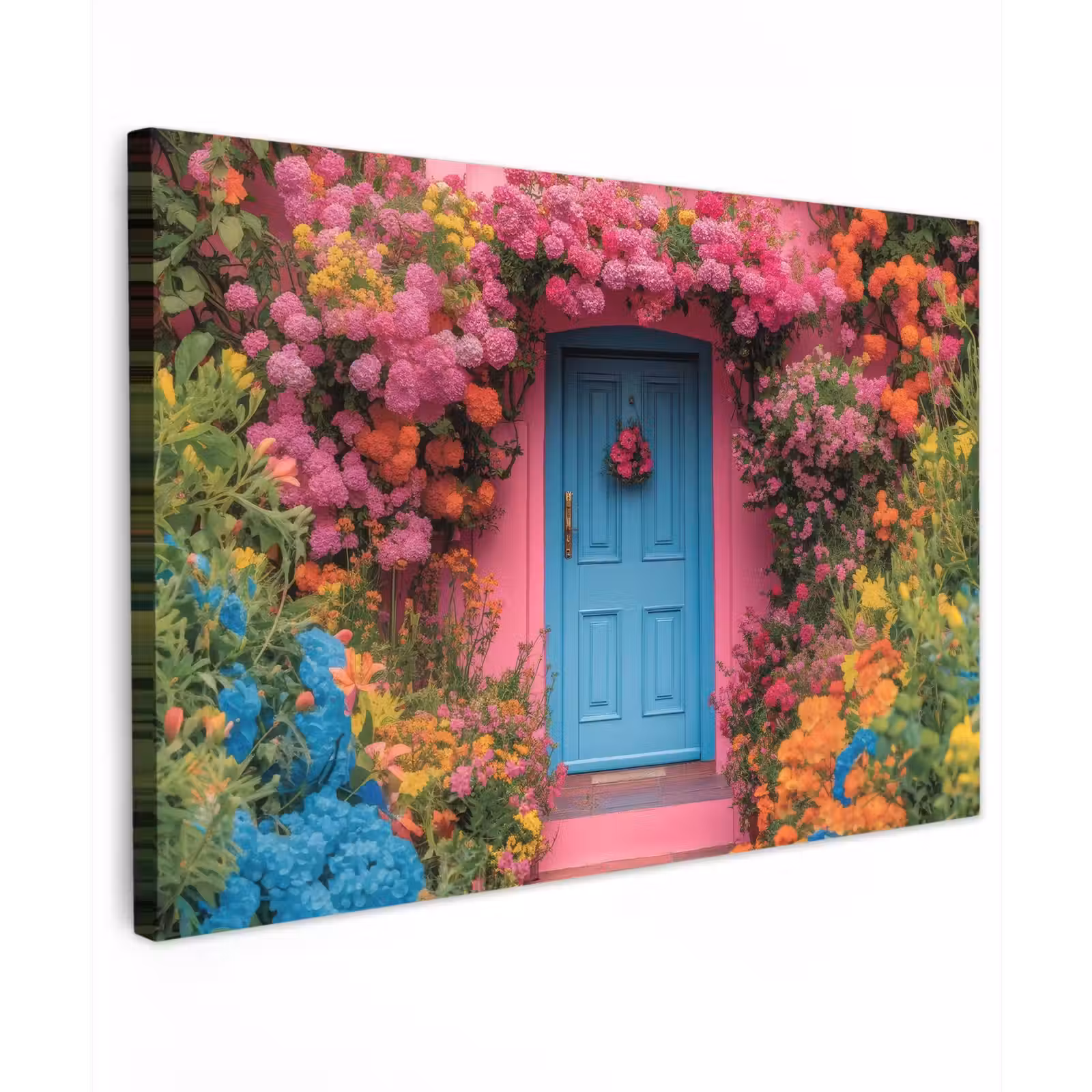 Canvas schilderij - Bloemen - Deur - Roze — 1
