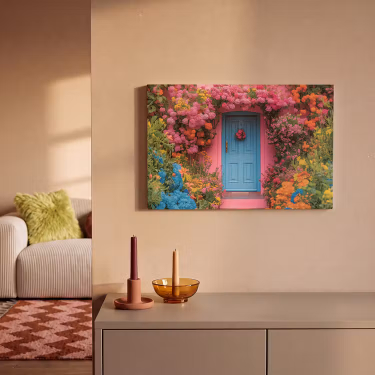 Canvas schilderij - Bloemen - Deur - Roze — 2