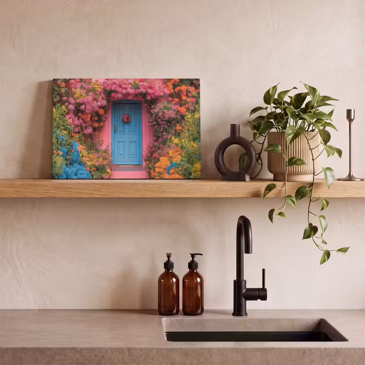 Canvas schilderij - Bloemen - Deur - Roze — 4