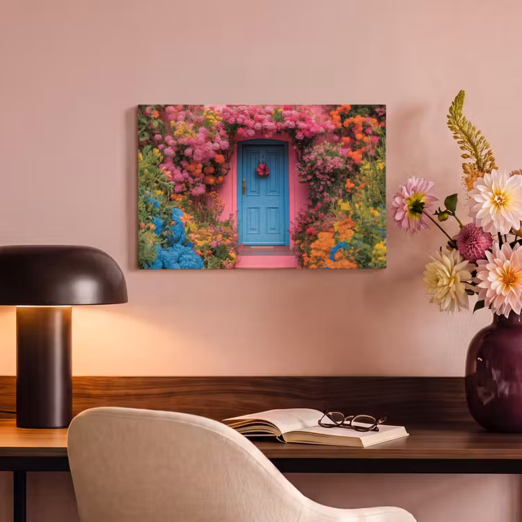 Canvas schilderij - Bloemen - Deur - Roze — 6