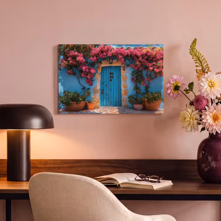 Canvas schilderij - Deur - Hout - Bloemen - Blauw — 6