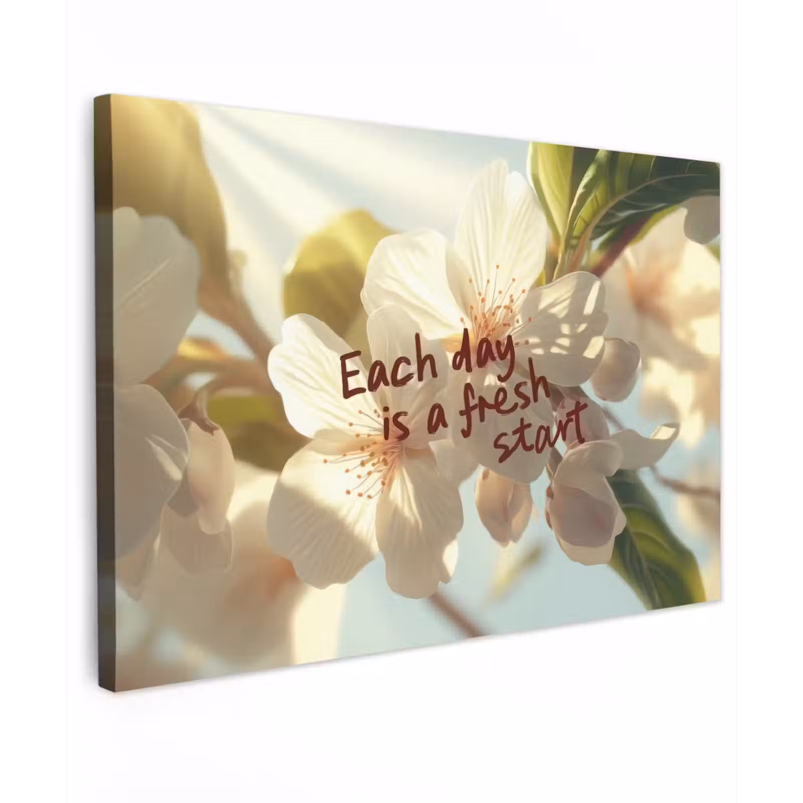 Canvas schilderij - Bloesems - Zonlicht - Quote - Wit — 1