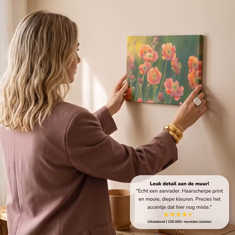 Canvas schilderij - Bloemenveld - Zonnestralen - Oranje — 3