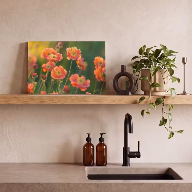 Canvas schilderij - Bloemenveld - Zonnestralen - Oranje — 4