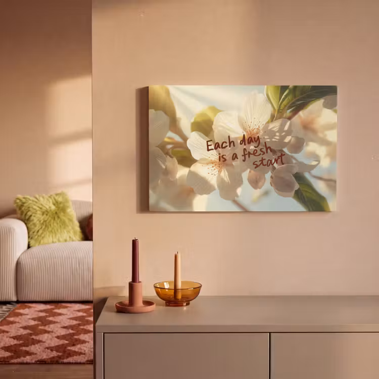 Canvas schilderij - Bloesems - Zonlicht - Quote - Wit — 2