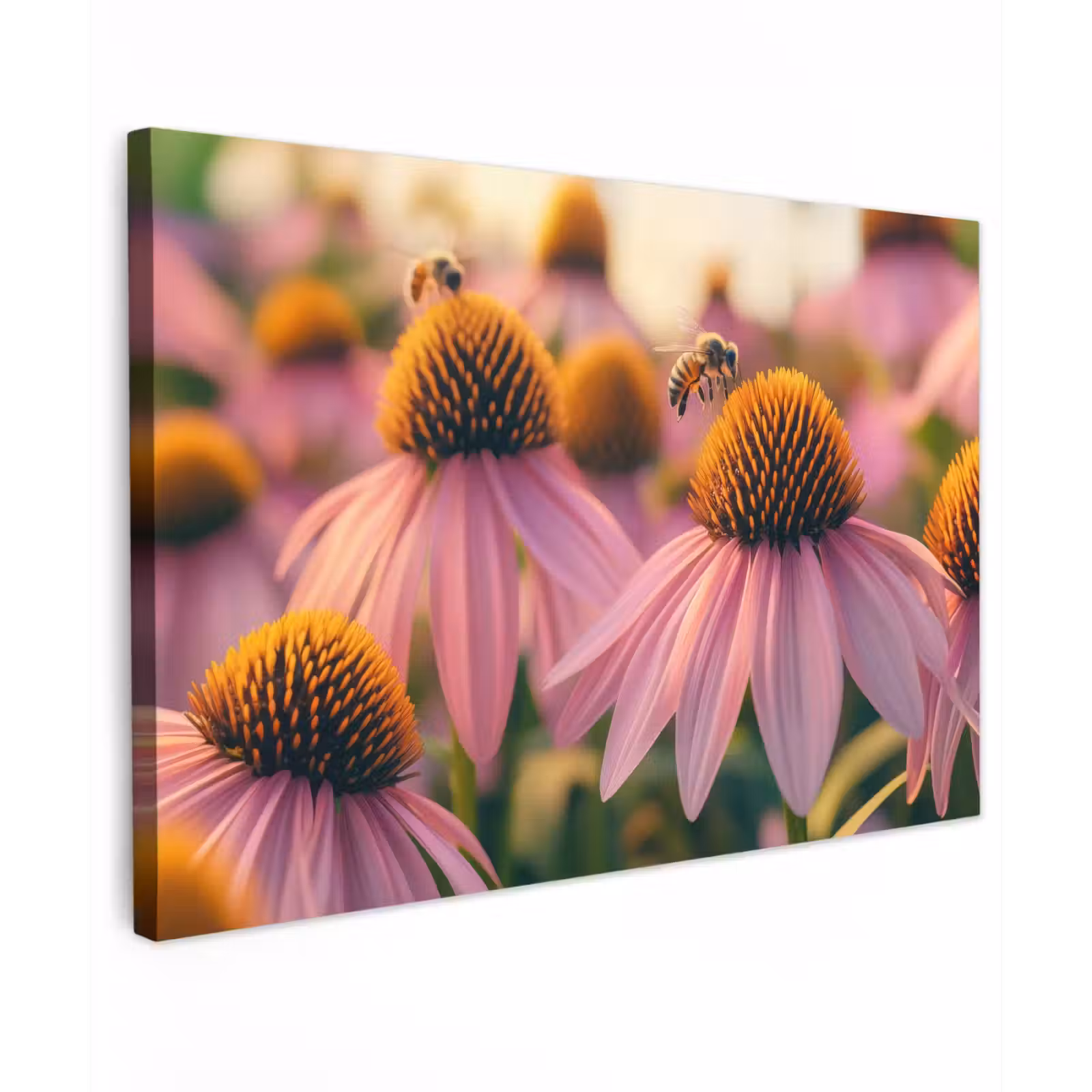 Canvas schilderij - Bloemen - Paars - Bijen — 1
