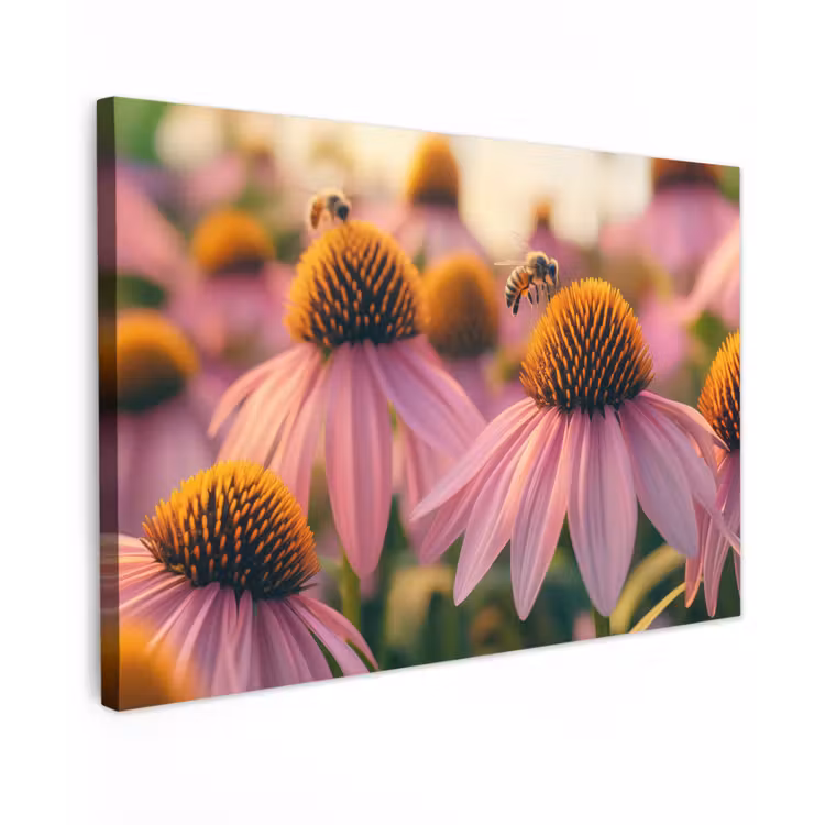 Canvas schilderij - Bloemen - Paars - Bijen — 1